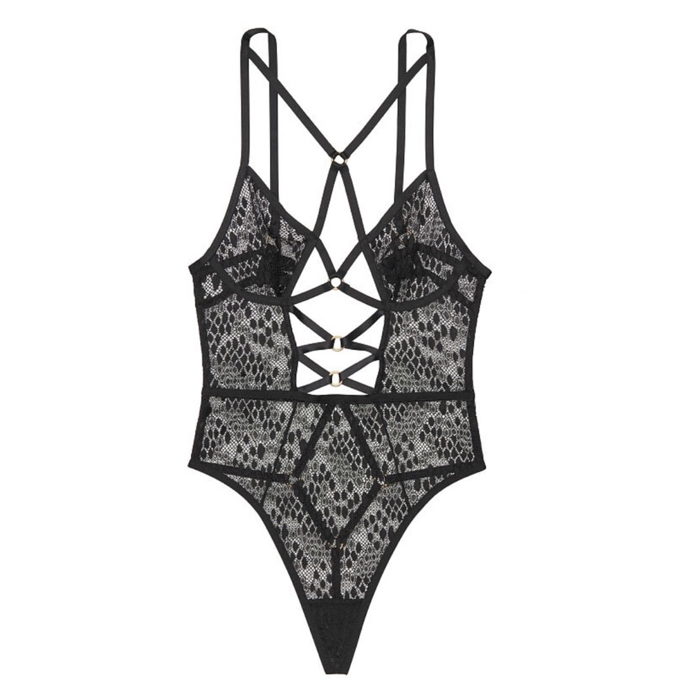 VS Snake Lace Triangle Teddy in Black - Picture 4 of 4